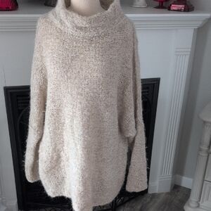 Free People Elegant Cream Cowl Neck Alpaca Sweater Size Large
